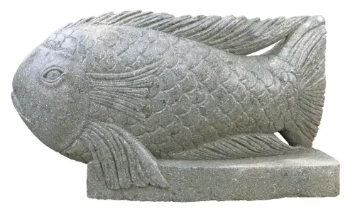 Product image of the product “Lucky“ Fish on base, 60 cm L | Natural stone (Basanit), stonemasonry ”